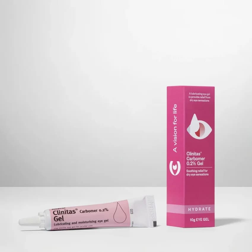 Clinitas Gel Hydrate eye gel tube and carton