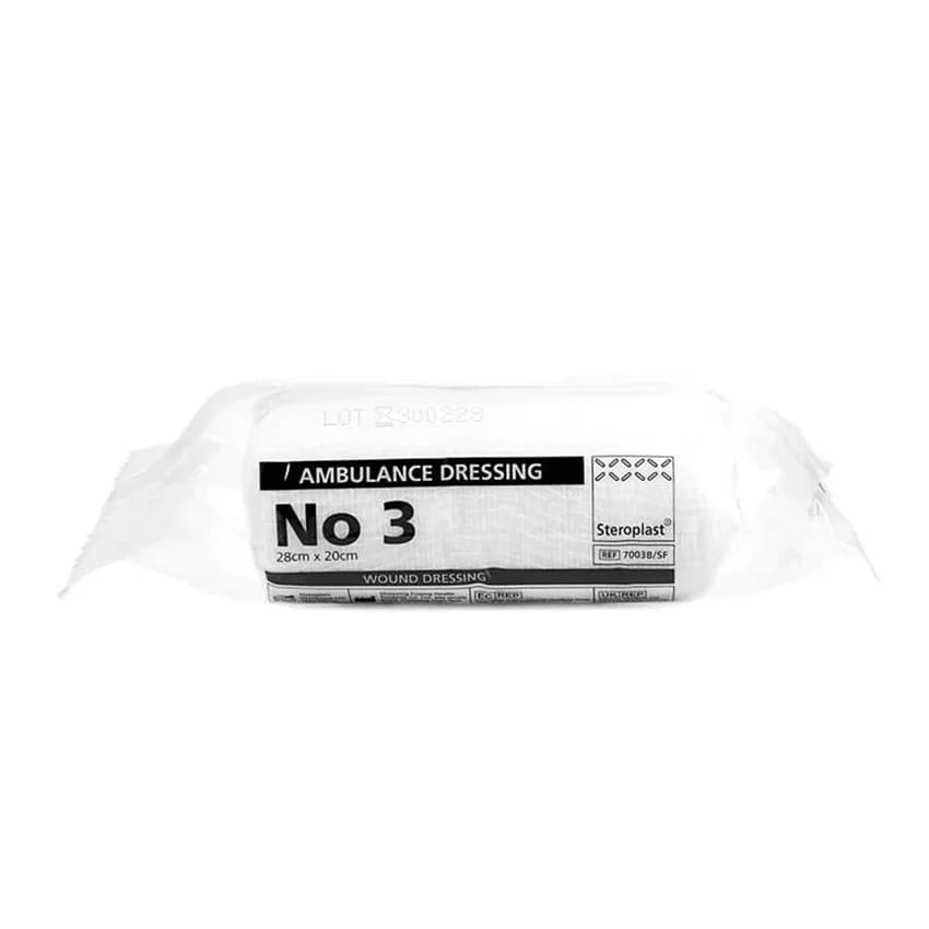 Sterile wound dressing with attached bandage in packaging