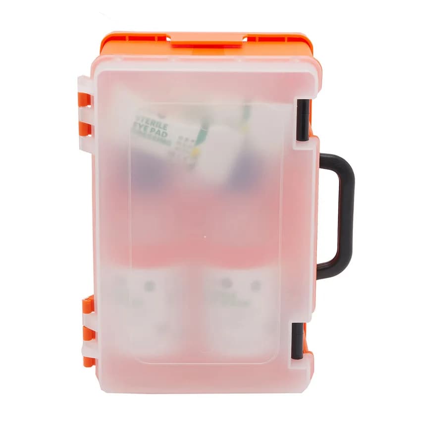 Wall-mounted eyewash station with sterile saline bottles